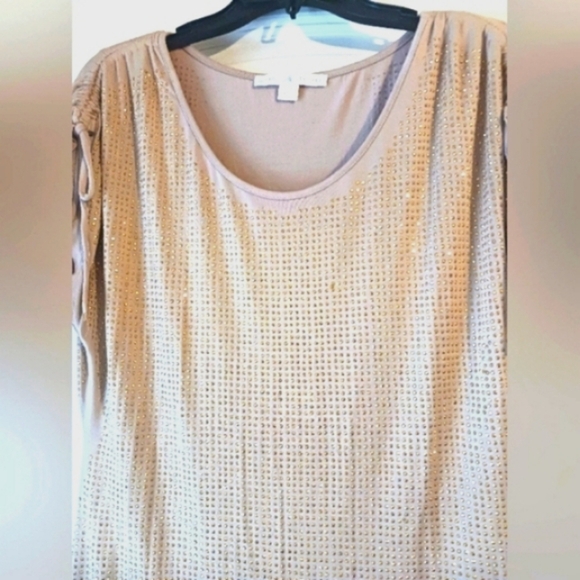 Boston Proper Soft Elegant Beige Studded Women's Top Tie String On Shoulder - Picture 3 of 11